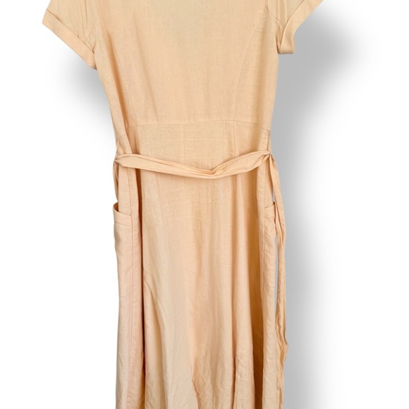 Gal Meets Glam Women 8  Light Yellow Linen Cottage Core Fit & Flare Midi Dress - Picture 3 of 9